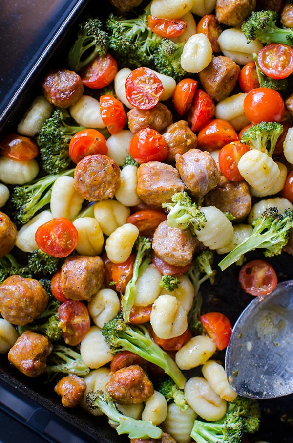 Sheet Pan Oven Baked Gnocchi with Sausage and Vegetables — Living Lou