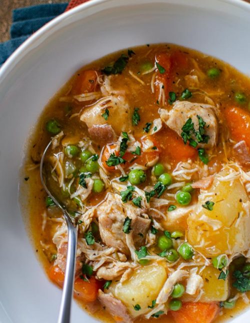 Bowl of pressure cooker chicken stew.