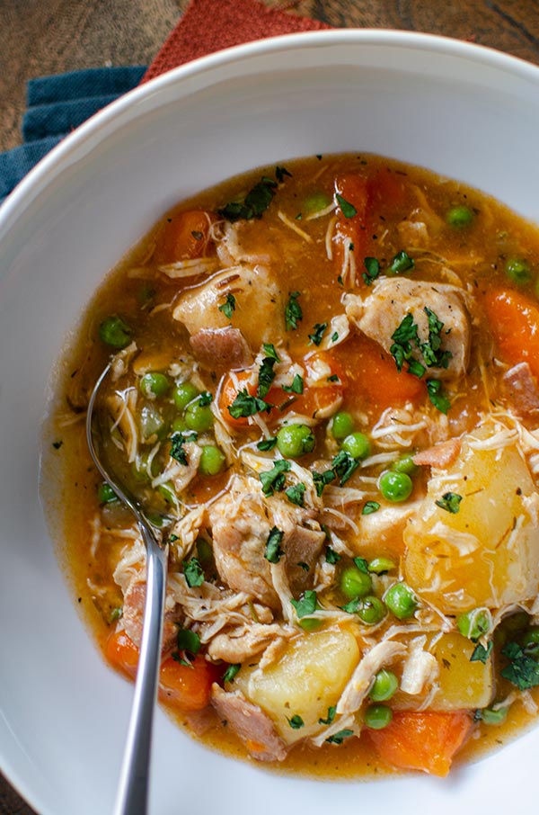 Bowl of pressure cooker chicken stew.