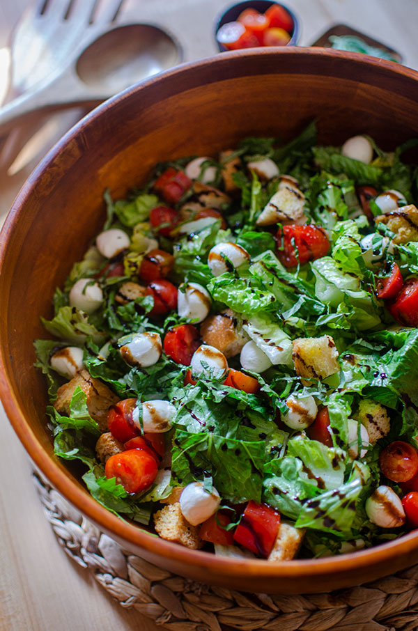 Closeup, side angle of salad.