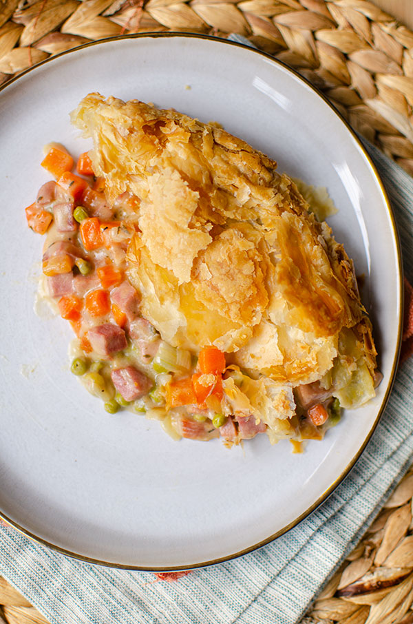 Closeup of pot pie on a plate