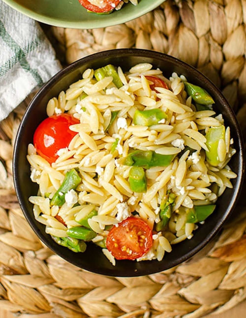 A serving of orzo salad