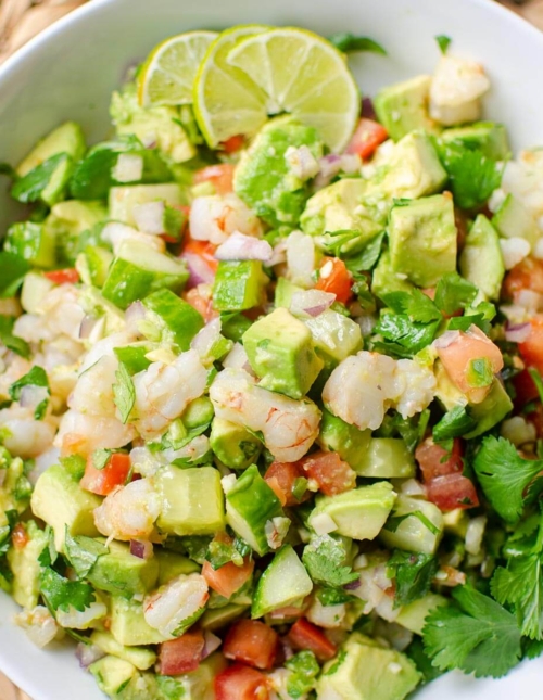 Avocado shrimp salsa in a bowl