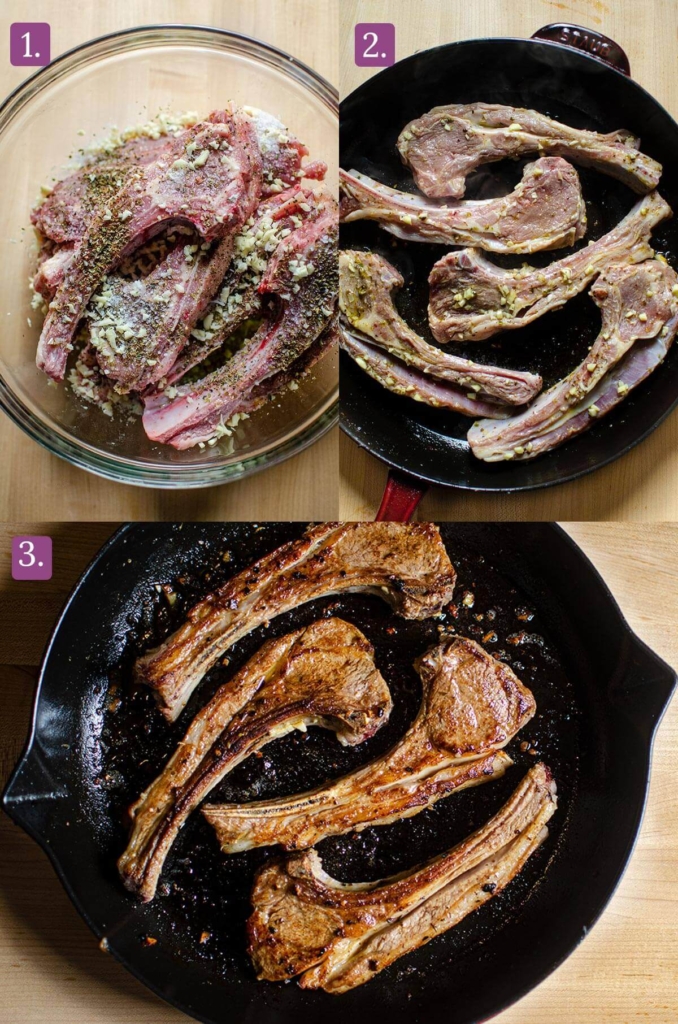 Step by step instructions for making the lamb, marinating and searing.