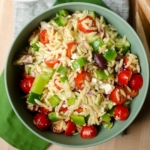 Serving bowl of orzo salad