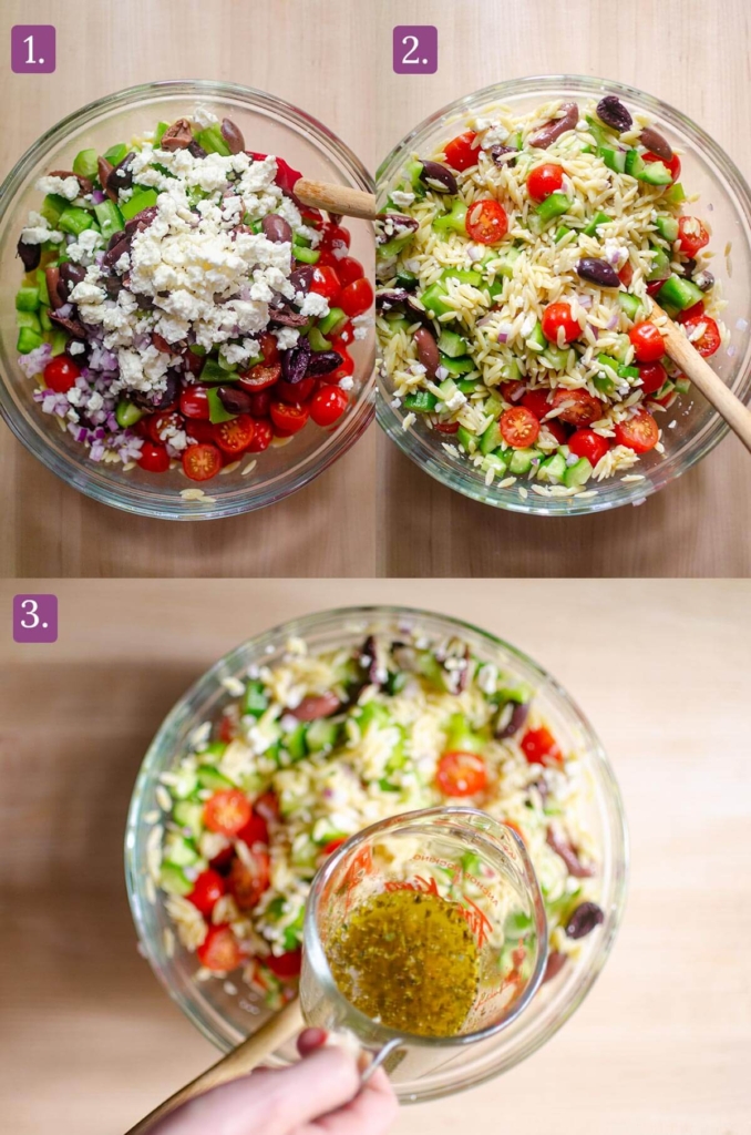3 step instructions for making the salad