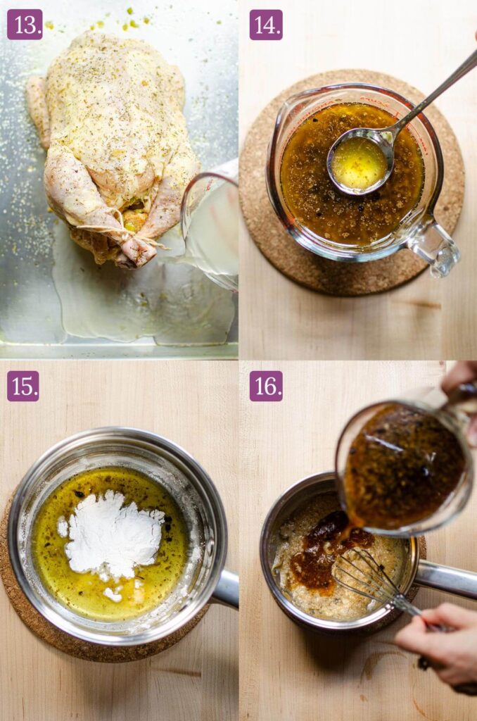 Steps for roasting the chicken and making the gravy.