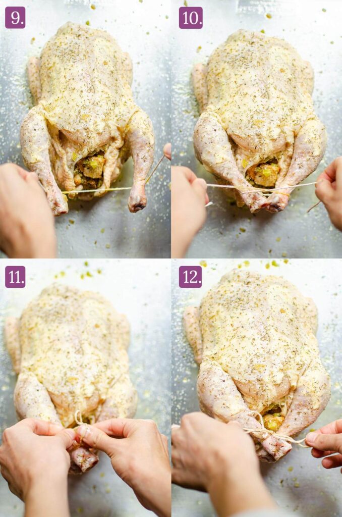 Steps for tying the chicken legs together