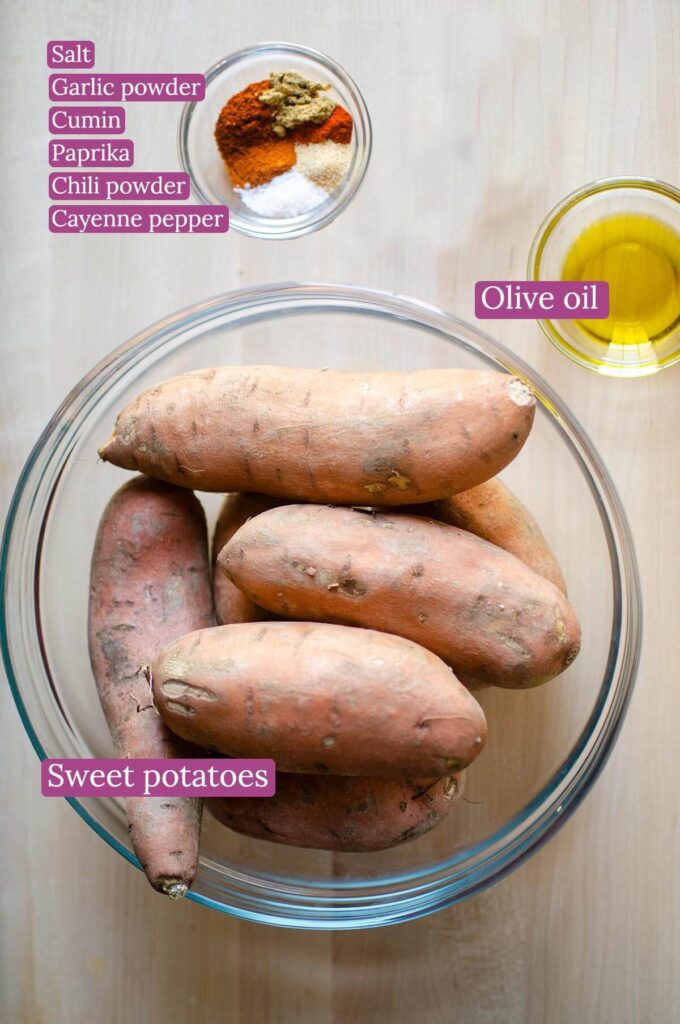 Ingredients for roasted sweet potatoes.