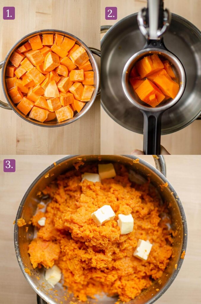 Steps for making the mashed sweet potato topping