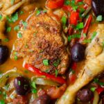 Closeup of cooked chicken dish.